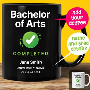 Personalisierte Abschlusstasse, Geschenk zum Jahrgang 2024, personalisierte Abschlusstasse mit Universitätsnamen, Teetasse mit abgeschlossenem Bachelor-Master-Abschluss