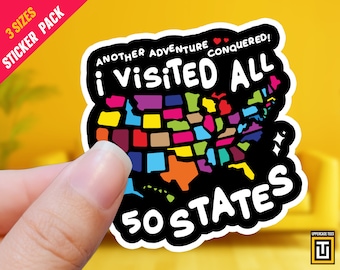 Stickervel 50 staten reisuitdaging, stickers bezochte alle staten, bucketlist Amerikaanse kaart