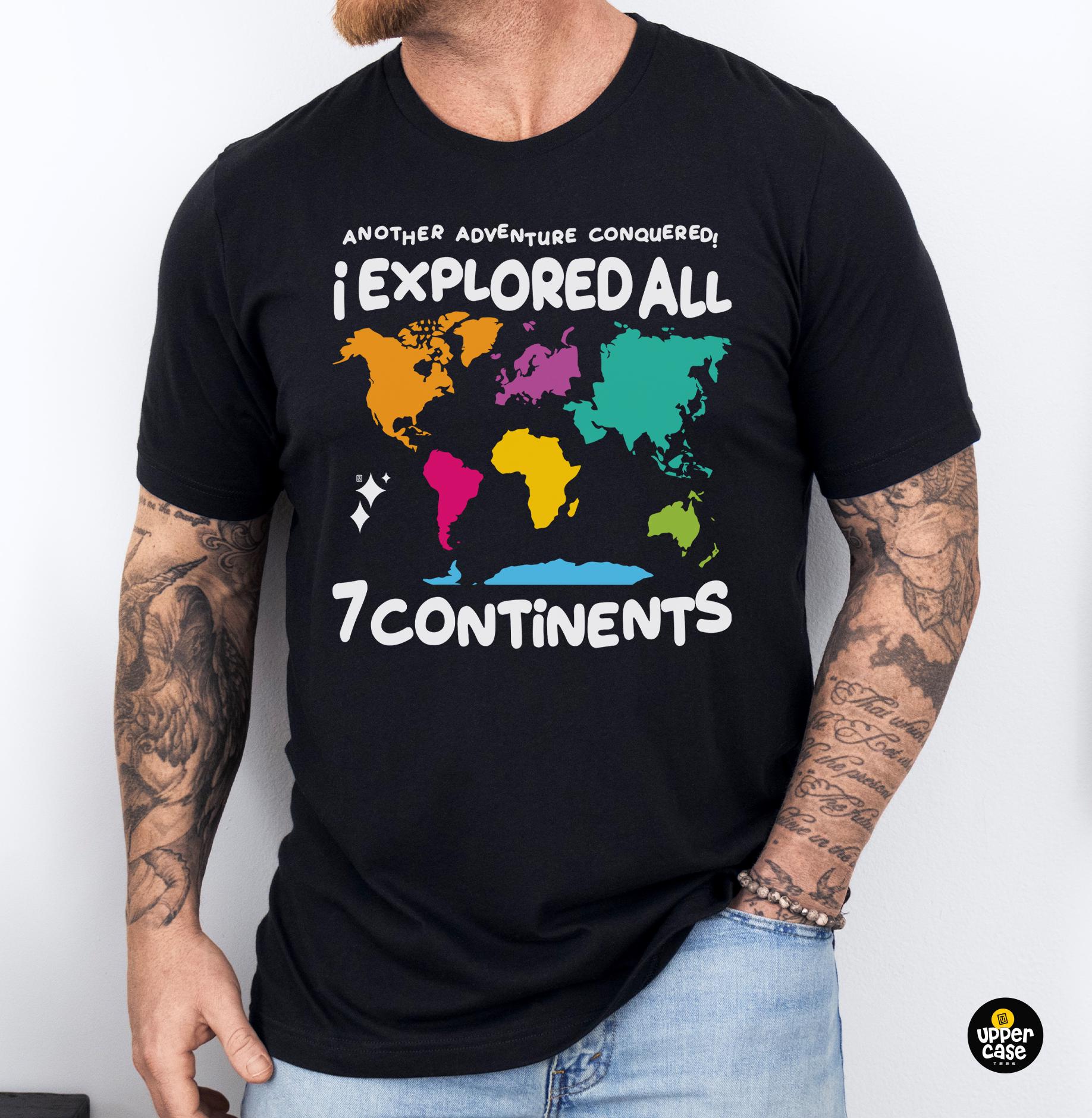 Colorful World Map T-shirt: I Explored All 7 Continents Travel