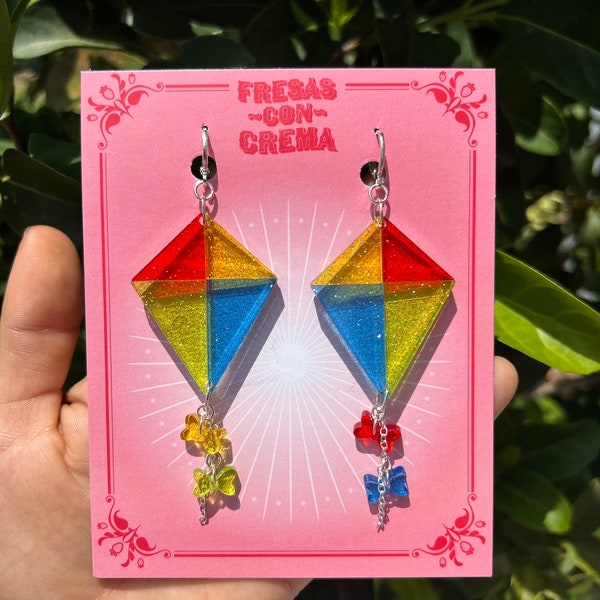 Flying Kite Earrings | Acrylic Earrings | Glitter Earrings Handcrafted | Small Gifts | Birthday | Jewelry | Accessories