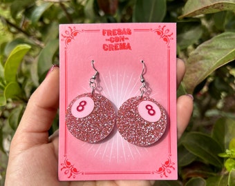 Pink Glitter 8 Ball Earrings | Acrylic Earrings