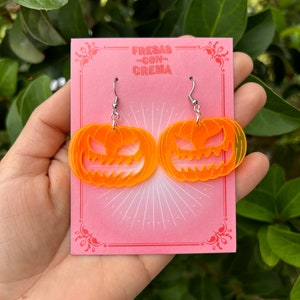 Neon Orange Jack O’ Lantern | Acrylic Earrings
