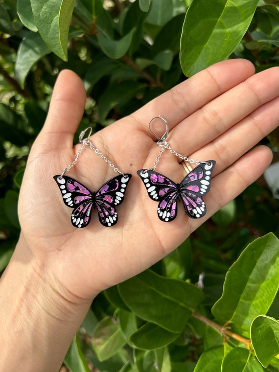 Pink butterfly best sale earrings