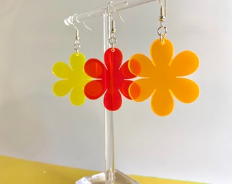 Fluorescent Flower Earrings | Acrylic Earrings | Laser Cut Earrings