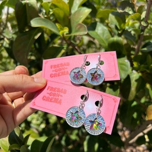 Round Glitter Star Sparkle Acrylic Earrings / One Pair of Earrings