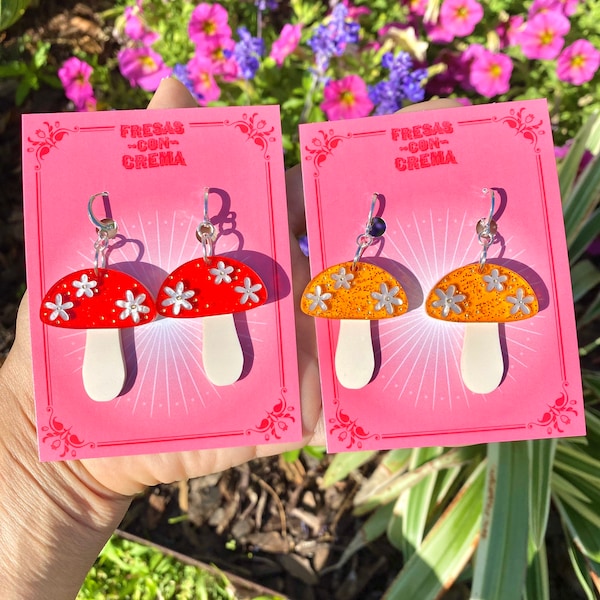 Flowery Shrooms Earrings | Mushroom Earrings | Acrylic Earrings