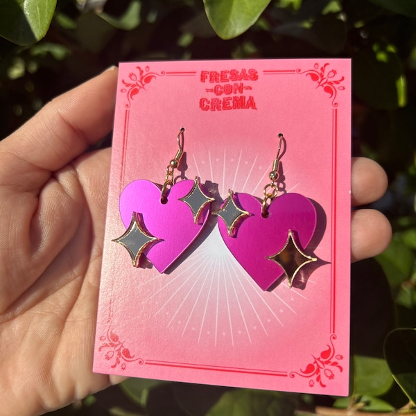 Mi emoji favorito / Corazón rosa brillante / Pendientes acrílicos