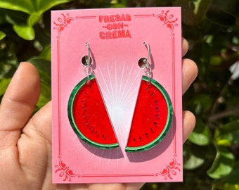 Tranches de pastèque | Boucles d'oreilles en acrylique | Fabriqué à la main | Petit cadeau | Boucles d'oreilles d'été
