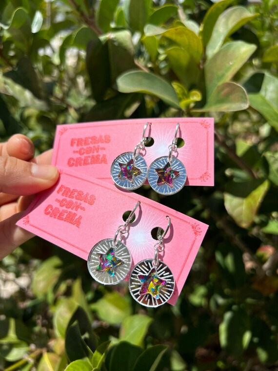 Round Glitter Star Sparkle Acrylic Earrings One Pair of Earrings