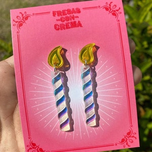 Iridescent Birthday Candle Earrings / Acrylic Earrings