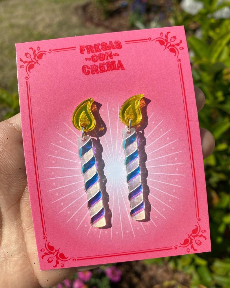 Iridescent Birthday Candle Earrings / Acrylic Earrings Etsy