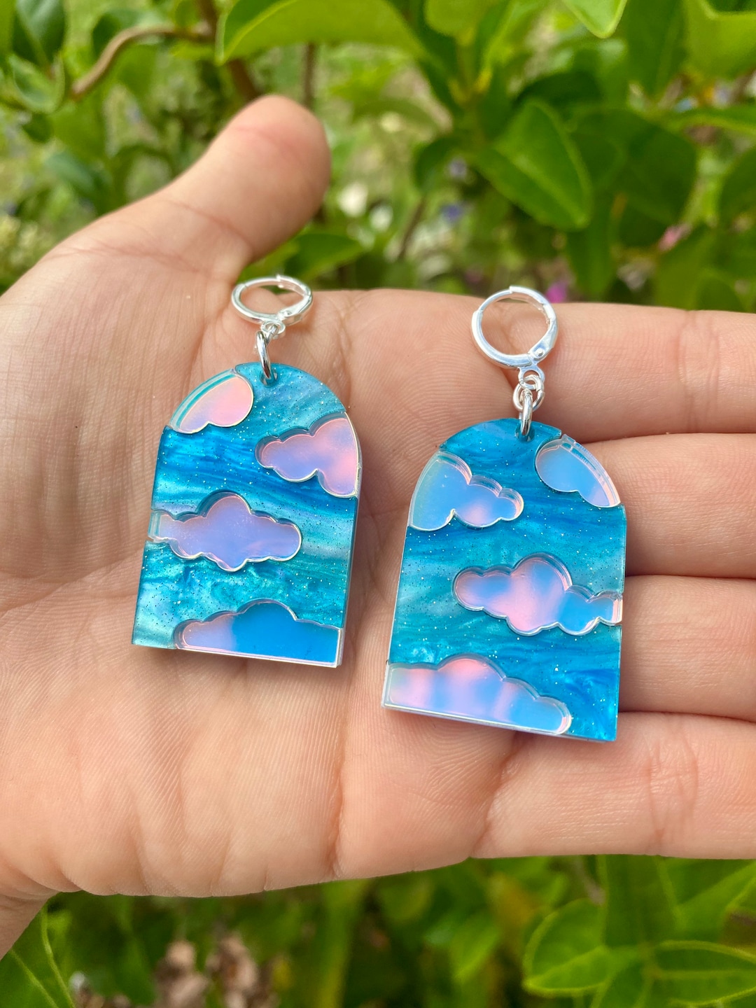 Acrylic Cloud Earrings Laser Cut Acrylic Earrings Blue Sky Earrings Etsy