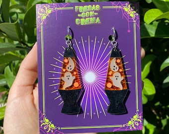 Halloween Ghost Lava Lamp Earrings | Orange & Black Acrylic Earrings