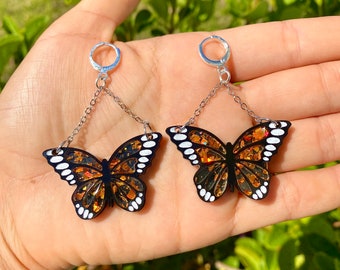 Orange Butterfly Earrings | Monarch Butterfly Earrings | Acrylic Earrings | Handcrafted | Small Gifts | Birthday | Jewelry | Accessories