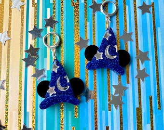 Pendientes de sombrero de hechicero de ratón / Pendientes de acrílico / Pendientes cortados con láser