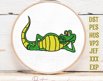 Alligator machine embroidery design files, digital download, dst, pes, jef, exp, hus, xxx, vp3, EMB