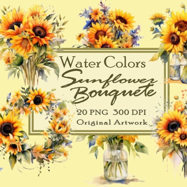 Sunflower Bouquet 20pc PNG Bundle | No background, Sunflower PNG | Sunflower Bouquet PNG | Sunflower Commercial Use | Printable Clipart