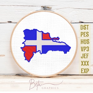 Archivos de diseño para bordado a máquina del mapa de la bandera de la República Dominicana, descarga digital, dst, pes, jef, exp, hus, xxx, vp3, EMB