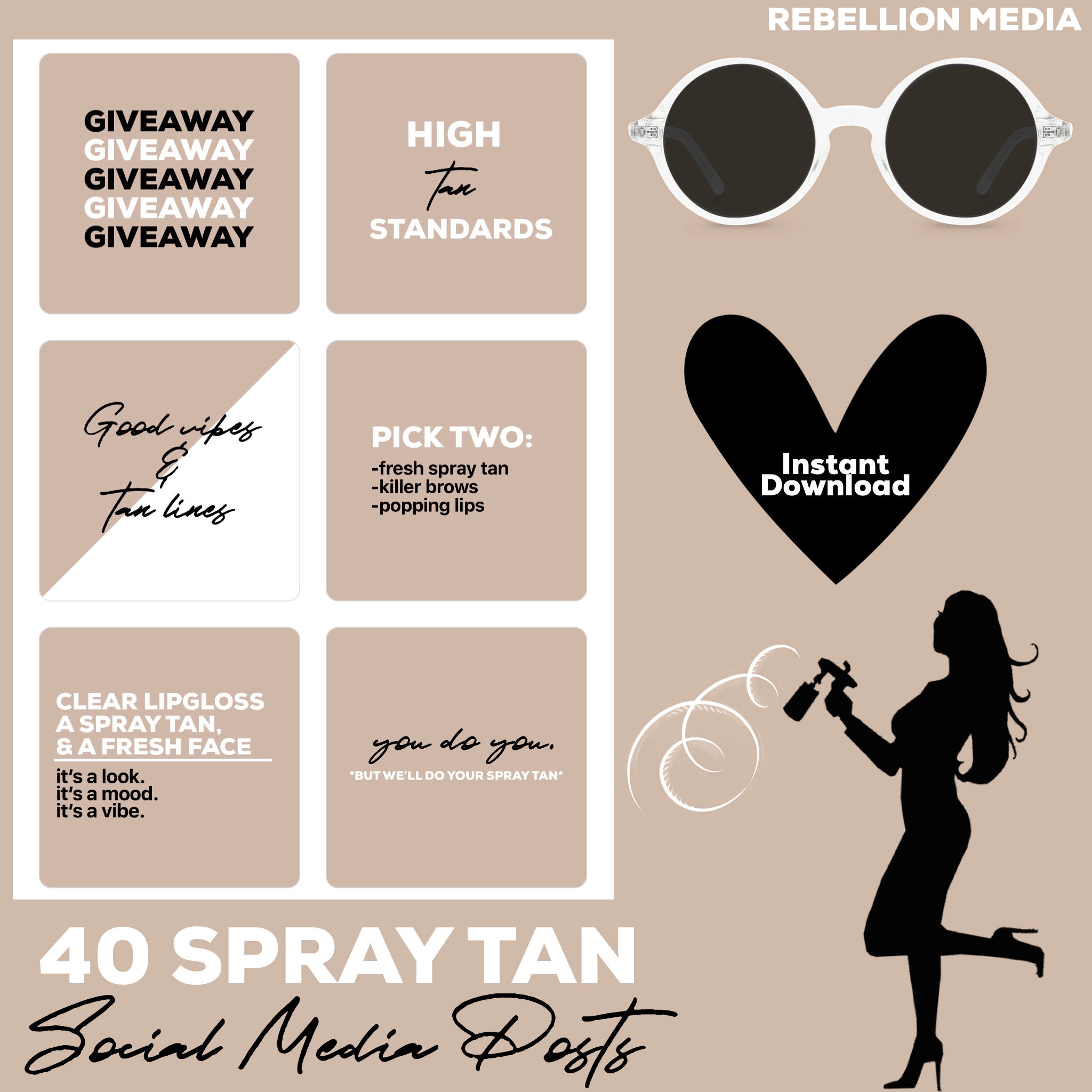 Spray Tan Posts 40 Instagram Branding Posts for Spray Tan Artists, IG Post Package ...