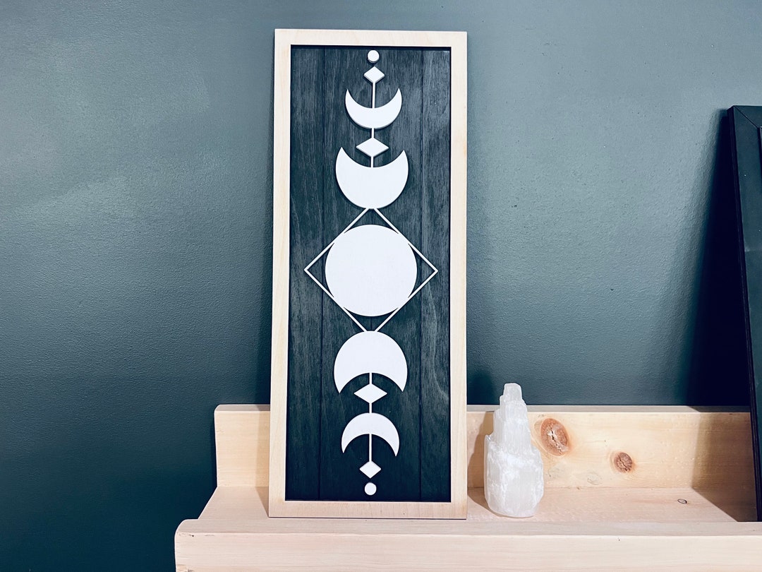 Moon Phase Wall Art - Wooden Geometric Moon Phase Home Decor - Boho ...