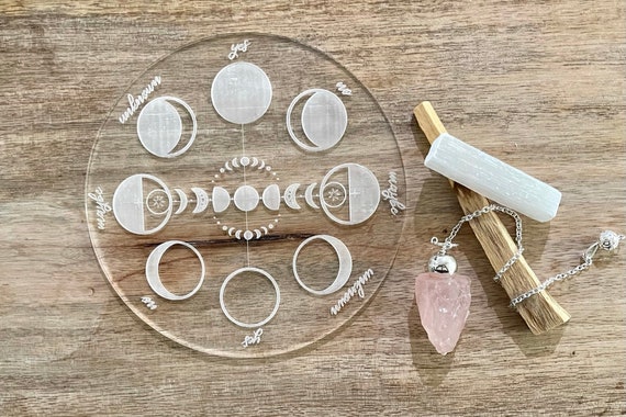 5" Moon Phase Engraved Pendulum Board - Acrylic Pendulum Board - Celestial Pendulum Kit - Divination Tool - Intuition - Meditation