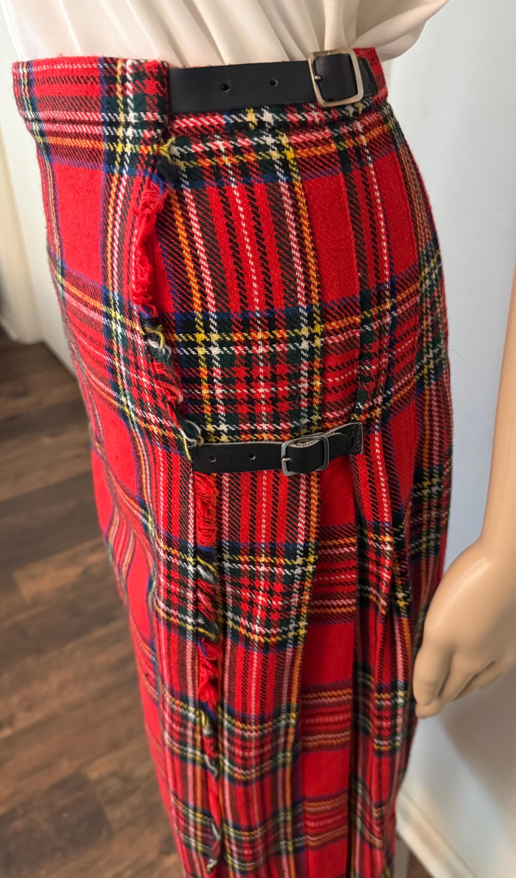 ON SALE Vintage Ladies Knee Length Kilted 2 Strap Skirt Royal Stewart on-sale-vintage-ladies-knee-length-kilted-2-strap-skirt-royal-stewart