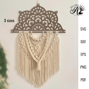 Mandala macramé muur hangende basis SVG-bestanden knippen voor lasersnijden in drie maten, CNC-router, Glowforge, digitale download