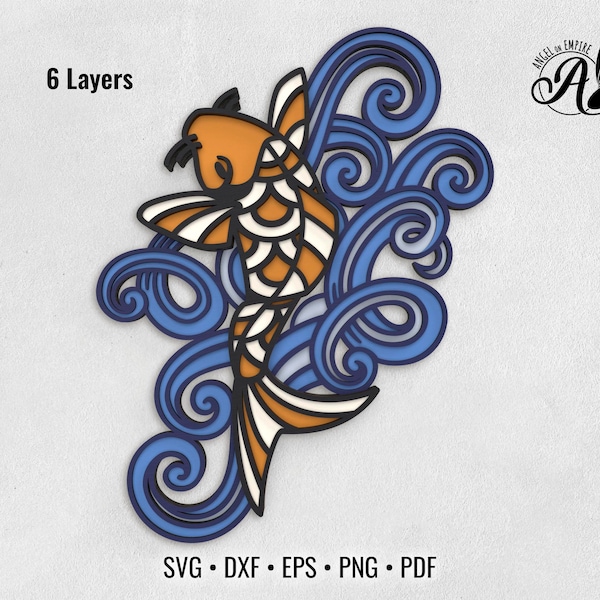 Koi Fish and Swirly Waves layered SVG files for laser cutting, paper cutting, CNC router, Glowforge, or Cricut Koi Fish and Swirly Waves layered SVG files for laser cutting, paper cutting, CNC router, Glowforge, or Cricut