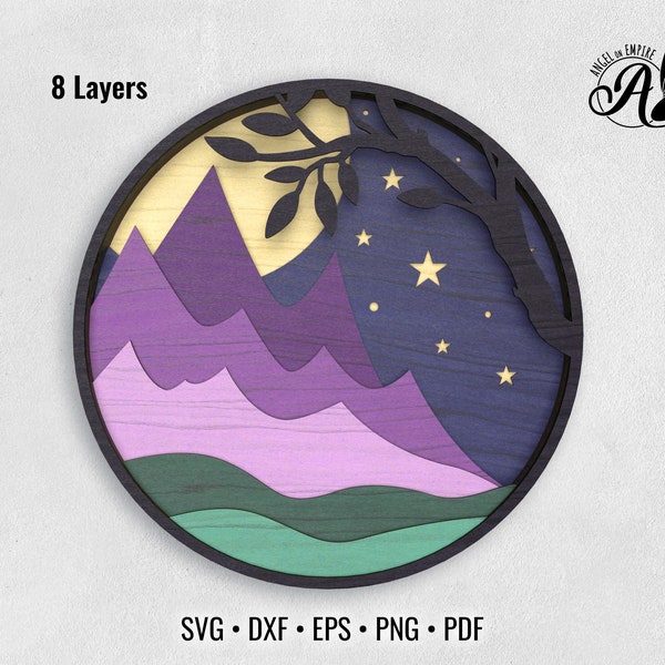 Mountains and Moonlight 3D layered SVG files for laser cutting, paper cutting, CNC router, Glowforge, or Cricut Mountains and Moonlight 3D layered SVG files for laser cutting, paper cutting, CNC router, Glowforge, or Cricut