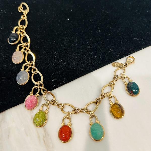 Sterling Scarab Beetle Charm Bracelet