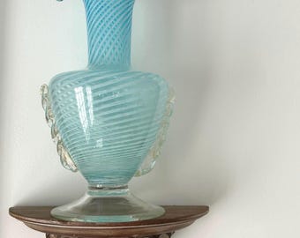 Mid Century Murano Mezza Filigrana Glass Vase Blue & White Swirl