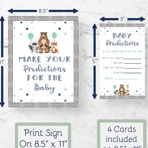 Panneau de prédiction et cartes de prédiction de naissance sur le thème de la fête prénatale We Can Bearly Wait | Impression à domicile, impression illimitée - PDF / JPEG