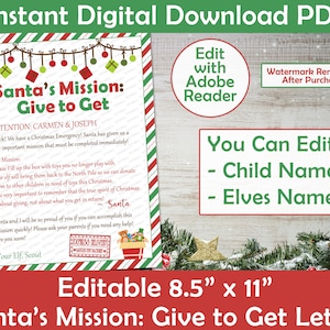 Misión de Papá Noel: Dar para recibir - Carta de elfo y Papá Noel - Carta navideña personalizada de elfo/Papá Noel - Descarga imprimible - PDF personalizable