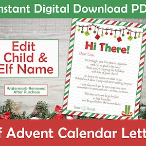 Poema de calendario de adviento de elfos editable / Descarga digital + imprimible / PDF / Poema de calendario de adviento de elfos / Poema de calendario de adviento para niños