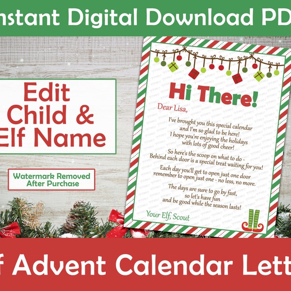 Editable Elf Advent Calendar Poem | Digital Download + Printable | PDF | Elf Advent Calendar Poem  | Kids Advent Calendar Poem