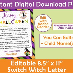 Carta de la bruja del interruptor / Carta de la bruja del interruptor / Imprimible personalizada / DESCARGA PDF / Editar nombres con Adobe Reader / Imprimir en casa