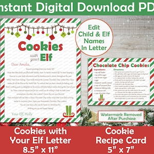 Carta de biscoito de elfo | Cartão de receita de biscoito de gotas de chocolate | Personalizado para impressão | DOWNLOAD EM PDF | Editar com o Adobe Reader | Imprimir em casa