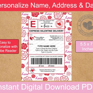 Plantilla de etiqueta de envío editable para el día de San Valentín de 5,5 x 7,5 pulgadas / Etiqueta de correo para el día de San Valentín / Descarga digital + Imprimible con Adobe Reader / PDF