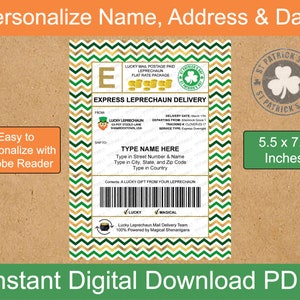 Editable St. Patrick&#39;s Day Shipping Label Template 5.5x7.5 | Novelty Shipping Label | Digital Download + Printable with Adobe Reader | PDF