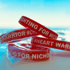 Nicholas CHD Fundraiser Silicone Wristband/ Bracelet in Red | Ink Injected | Debossed