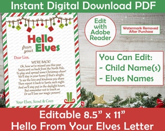 Elves Hello letter | Elf Arrival Letter | Printable Personalized | PDF DOWNLOAD. Edit names yourself with Adobe Reader | Print-at-Home