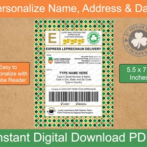 Editable St. Patrick&#39;s Day Shipping Label Template 5.5x7.5 | Novelty Shipping Label | Digital Download + Printable with Adobe Reader | PDF