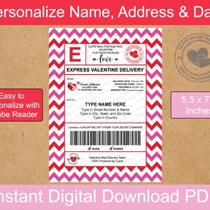 Plantilla de etiqueta de envío editable para el día de San Valentín de 5,5 x 7,5 pulgadas / Etiqueta de correo para el día de San Valentín / Descarga digital + Imprimible con Adobe Reader / PDF