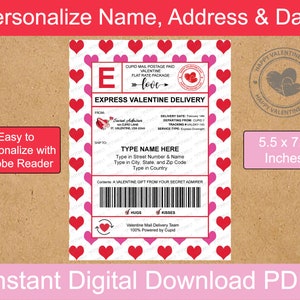 Plantilla de etiqueta de envío editable para el día de San Valentín de 5,5 x 7,5 pulgadas / Etiqueta de correo para el día de San Valentín / Descarga digital + Imprimible con Adobe Reader / PDF