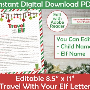 Carta de Viagem com seu Elfo | Imprimível e Personalizada | Carta de Portador de Elfo | DOWNLOAD EM PDF. Edite nomes com o Adobe Reader | Imprimir em Casa