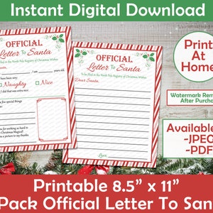 offizieller Brief an den Weihnachtsmann | Kinder Weihnachtswunschliste | Lieber Weihnachtsmann Wunschliste | Einfach zu drucken Brief an Santa | Print-At-Home PDF & JPEG