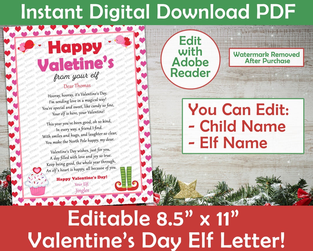 Elf Valentine's Day Letter Happy Valentine's From Your Elf Printable