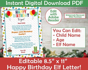 Elf Birthday Letter Happy Birthday From Your Elf Letter Printable ...
