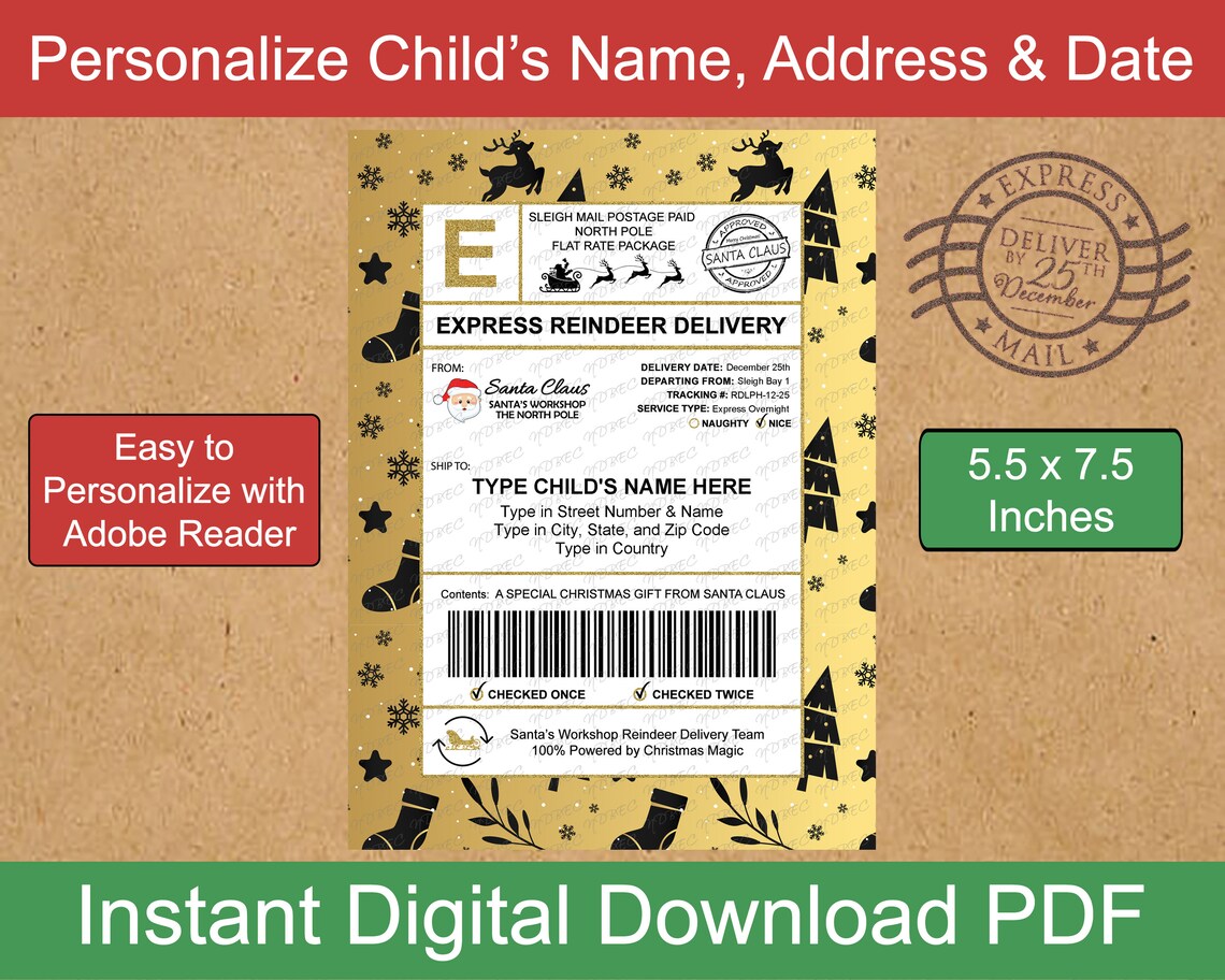 Editable Santa Shipping Label Template 5.5x7.5 North Pole - Etsy