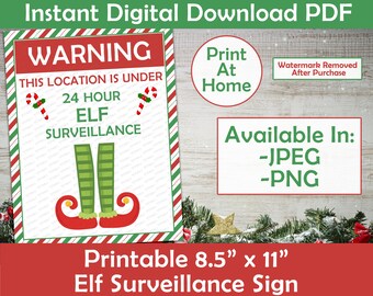 Santa Cam Elf Surveillance Warning Sign | Digital Download + Printable | PNG & JPG